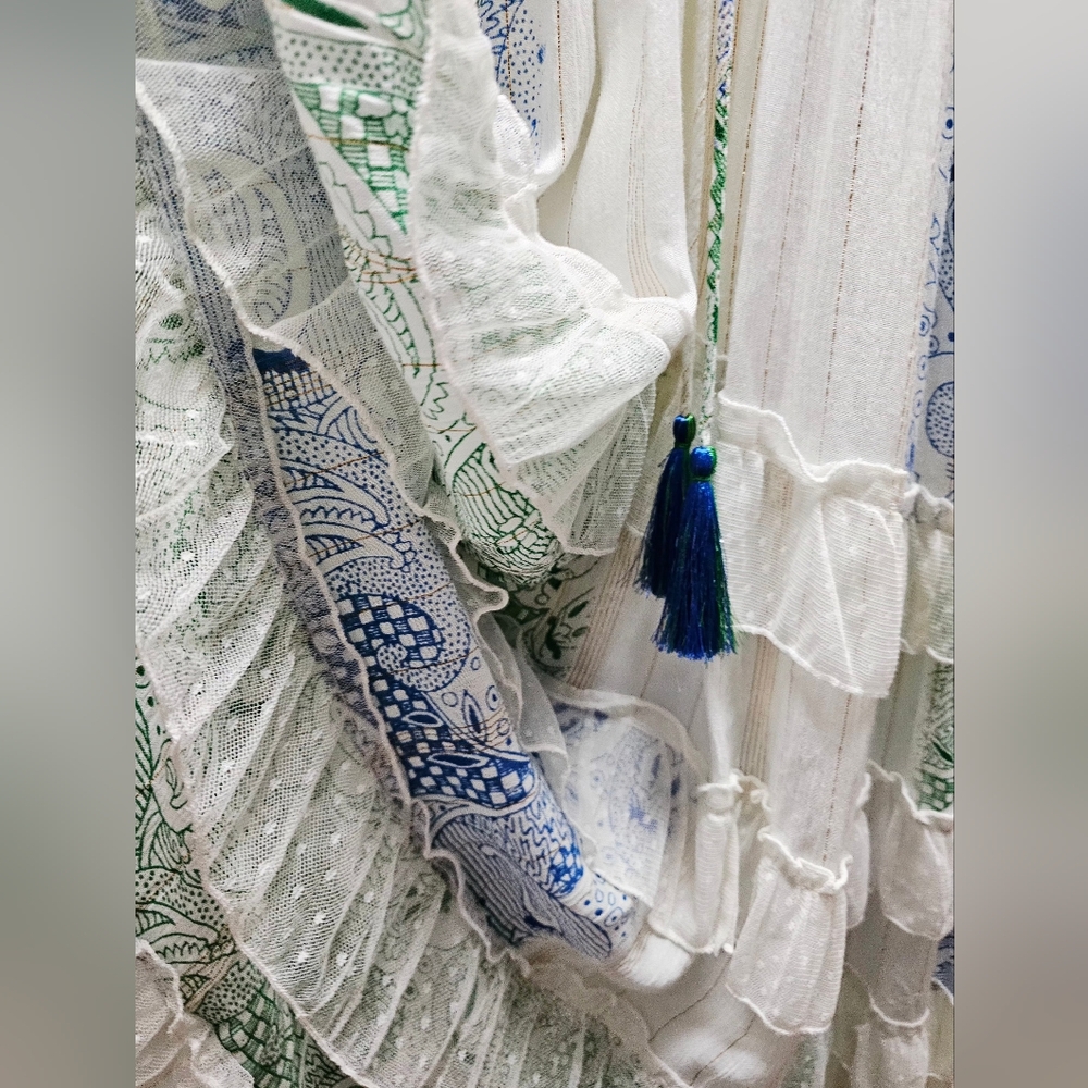 NWT Ananta White Boho Tiered Ruffle Tassel Maxi Dress - Picture 2 of 4